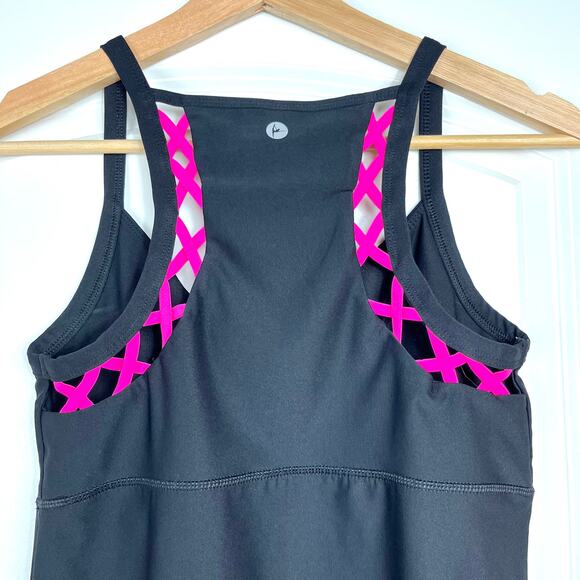 Reflex Womens Tank Razorback Black Pink Accent Size M Athleisure Fitness - Picture 5 of 9